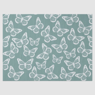 Papel De Seda Mariposas Cutas Elegante Patrón Bonito Sage Verde