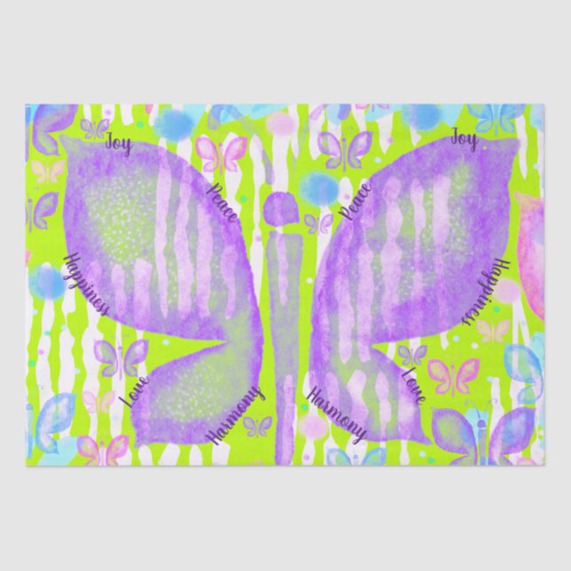 Papel De Seda Mariposas de amor alegría paz felicidad armonía (Anverso)