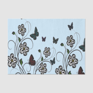 Papel De Seda Mariposas de colores sobre las flores azules