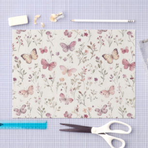 Papel De Seda Mariposas De Crema Púrpura Cumpleaños Floral