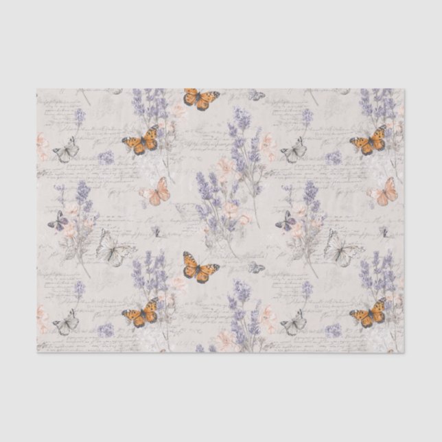 Papel De Seda Mariposas de flores silvestres (Anverso)