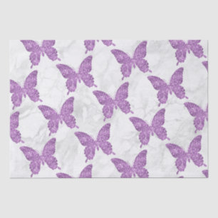 Papel De Seda Mariposas de mármol blanco y purpurina morada
