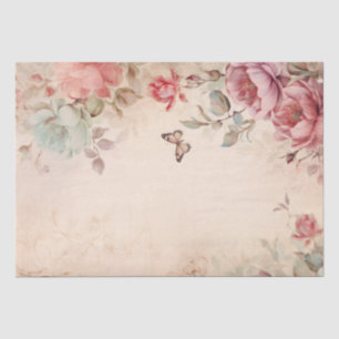 Papel De Seda Mariposas de peonías rosadas sobre decoupage de pe