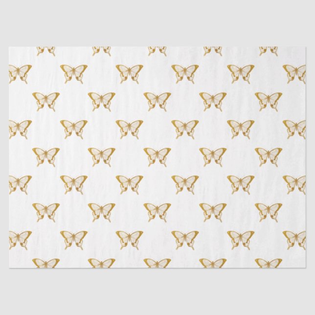 Papel De Seda Mariposas de Relieve metalizado dorado metálico en (Anverso)