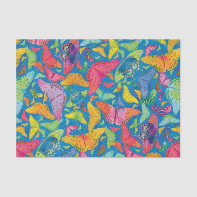 Papel De Seda Mariposas del verano de Flutterby en azul (Anverso)