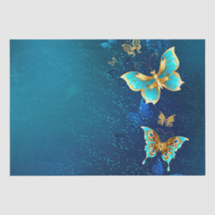 Papel De Seda Mariposas doradas sobre fondo azul