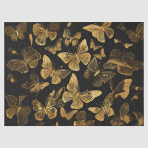 Papel De Seda Mariposas Doradas sobre Negro
