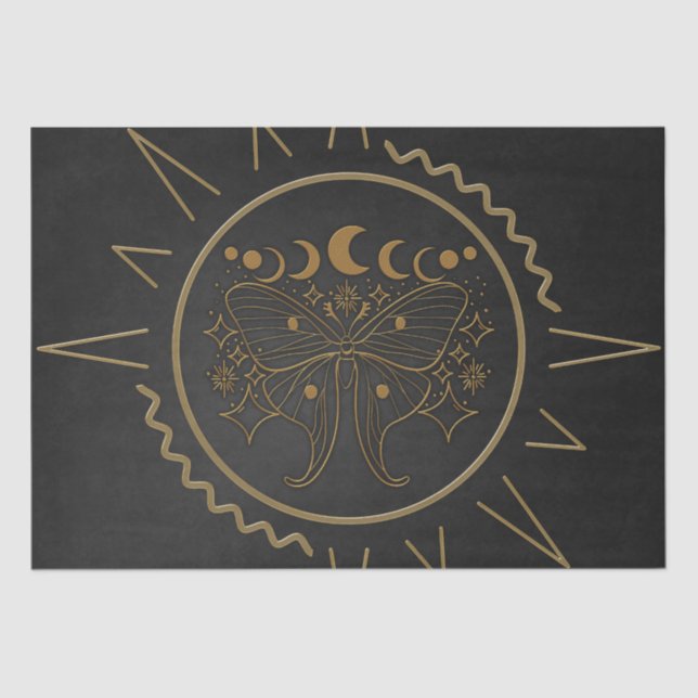 Papel De Seda Mariposas elegantes de fibra dorada. (Anverso)