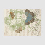Papel De Seda Mariposas en la música de hojas con diseño floral<br><div class="desc">Un diseño floral verde y una partitura de papel sirven como telón de fondo de un trío de mariposas en esta pieza de Vision Studio. La palabra francesa para mariposa, papillon, también está estampada al final de la pieza. Si te gustan mucho las mariposas, la naturaleza, o como si te...</div>