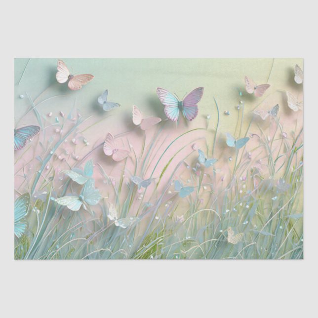 Papel De Seda Mariposas en un campo de hierba (Anverso)