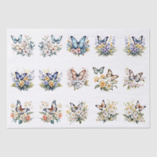 Papel De Seda Mariposas Florales Acuarela Colorida Decoupage