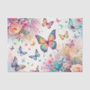 Papel De Seda Mariposas Florales Acuarela Coloridas