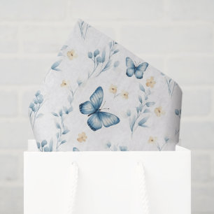 Papel De Seda Mariposas Flores Cumpleaños Blancas Azules