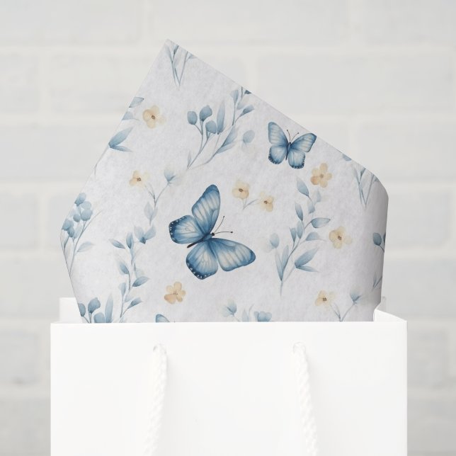 Papel De Seda Mariposas Flores Cumpleaños Blancas Azules (Bolsa de regalo)