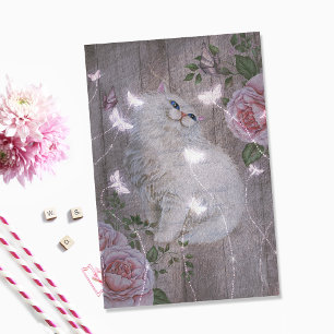Papel De Seda Mariposas Gato Gato Gato Blanco Desnudos Florales
