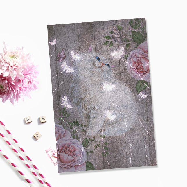 Papel De Seda Mariposas Gato Gato Gato Blanco Desnudos Florales (Subido por el creador)