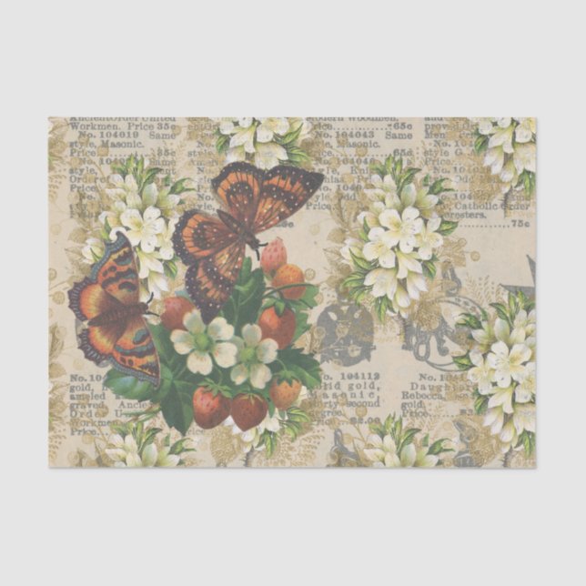 Papel De Seda Mariposas grandes y fresas (Anverso)