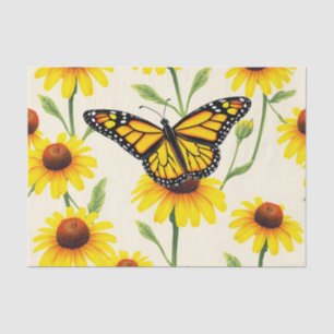 Papel De Seda Mariposas Monarca Patrón de Margaritas Amarillas