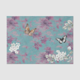 Papel De Seda Mariposas, moradas y blancas en azul