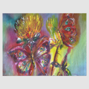 PAPEL DE SEDA MARIPOSAS ROJAS SOBRE LOS AMARILLOS AMARILLOS,AZUL