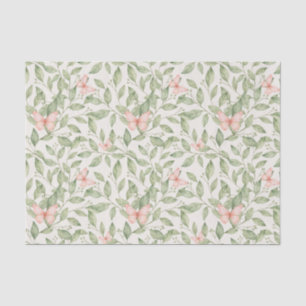 Papel De Seda mariposas rosadas y follaje verde