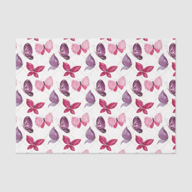 Papel De Seda Mariposas rosadas y moradas (serie de diseño 59 ro (Anverso)