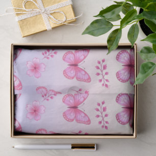 Papel De Seda Mariposas rosadas y patrón de flores