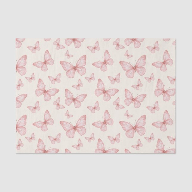 Papel De Seda Mariposas rosas en crema (Anverso)