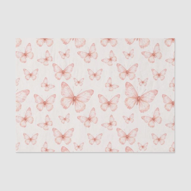 Papel De Seda Mariposas rosas en crema (Anverso)