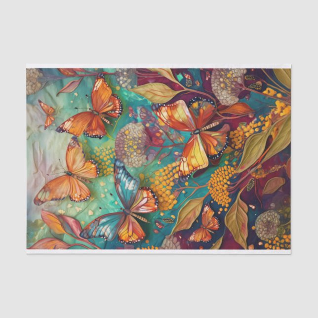 Papel De Seda Mariposas Subacuáticas, Monarcas Flotantes (Anverso)