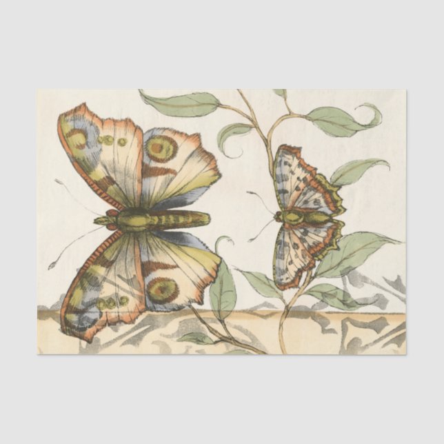 Papel De Seda Mariposas tándem sobre hojas verdes (Anverso)