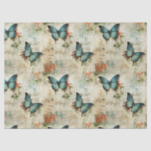 Papel De Seda Mariposas Turquesa Vintage Floral Rústico