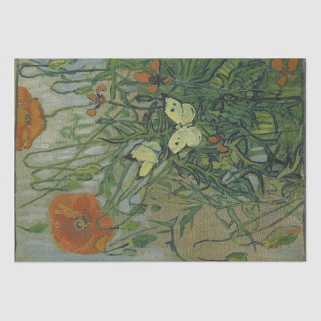 Papel De Seda Mariposas y amapolas de Vincent van Gogh (Anverso)