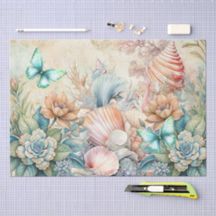 Papel De Seda Mariposas y conchas de pastele de playa decoupage 