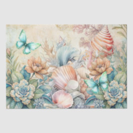 Papel De Seda Mariposas y conchas de pastele de playa decoupage 