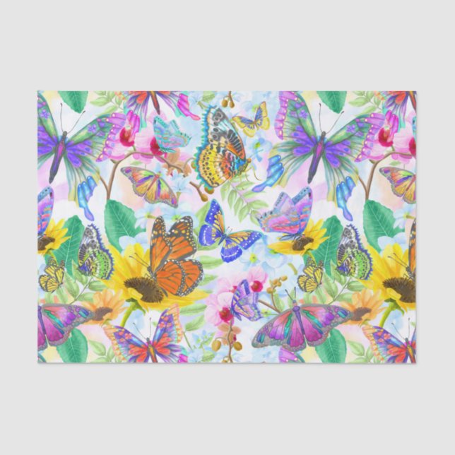 Papel De Seda Mariposas y flores (Anverso)