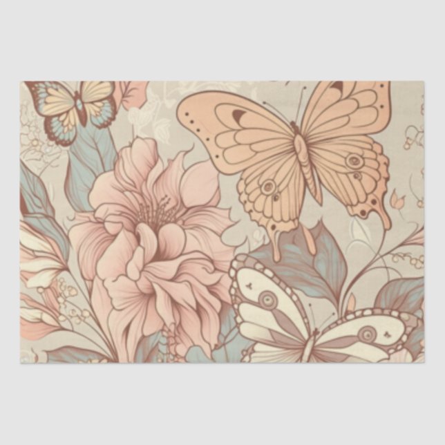 Papel De Seda Mariposas y flores (Anverso)