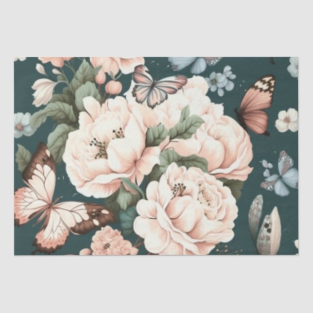 Papel De Seda Mariposas y flores (Anverso)