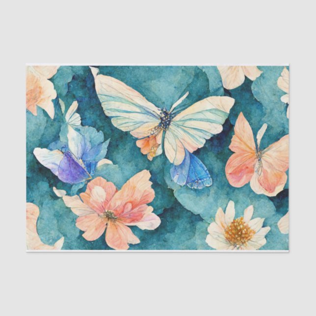 Papel De Seda Mariposas y flores acuáticas (Anverso)