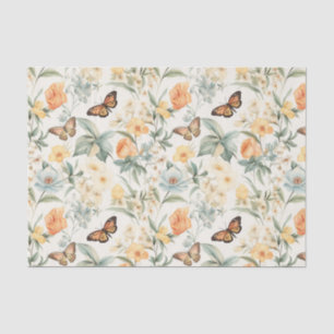 Papel De Seda Mariposas y flores amarillas y Naranjas