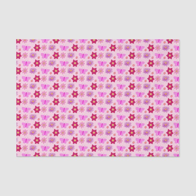 Papel De Seda Mariposas y flores de bebé rosa (Anverso)