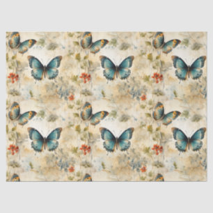 Papel De Seda Mariposas y flores de época coloridas (11)