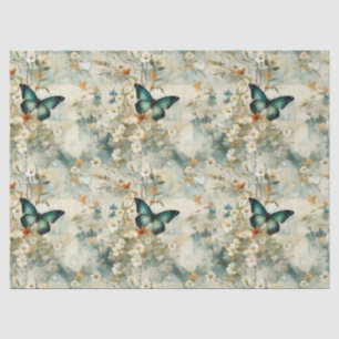 Papel De Seda Mariposas y flores de época coloridas (6)