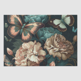 Papel De Seda Mariposas y flores diseño clásico oscuro