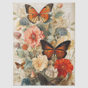 Papel De Seda Mariposas y Flores Vintage Decoupage