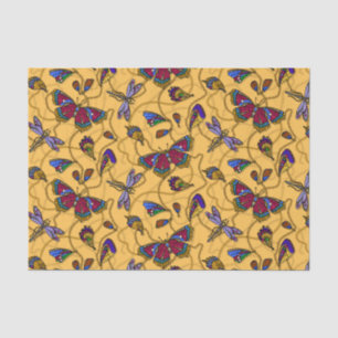 Papel De Seda Mariposas y libélulas de joyas en amarillo