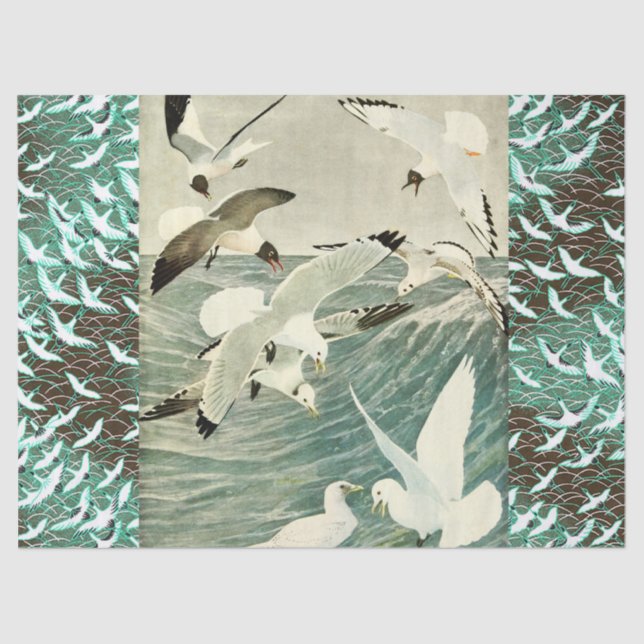 PAPEL DE SEDA MARISCOS DE VUELO SOBRE LAS OLAS (Anverso)