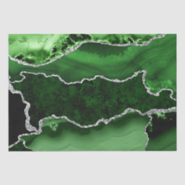 Papel De Seda Mármol Ágata Verde y Brillo Plateado Falso