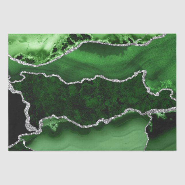 Papel De Seda Mármol Ágata Verde y Brillo Plateado Falso (Anverso)