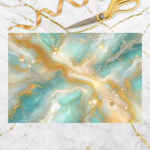 Papel De Seda Mármol Aquamarina Elegante con Vetas Brillantes de